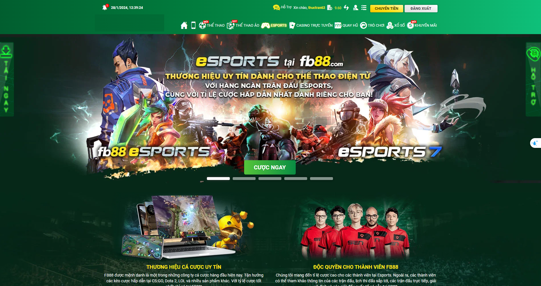 Đặt cược eSports tại casino trực tuyến FB88
